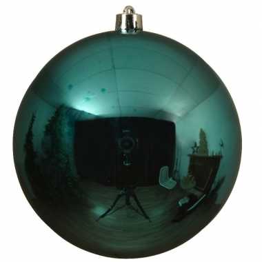 1x grote turquoise kerstballen van 14 cm glans van kunststof