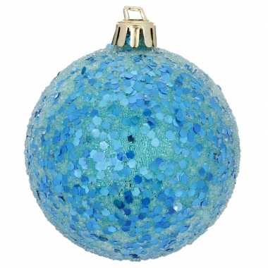 1x kerstballen glitter blauw 8 cm kunststof