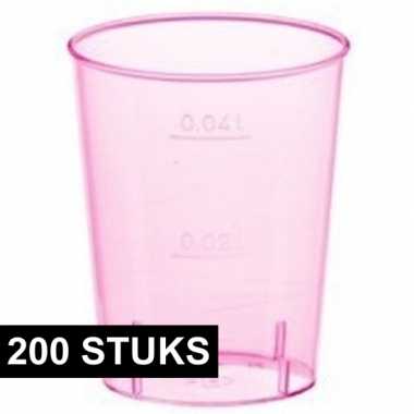 200x plastic roze shotglazen 40 ml