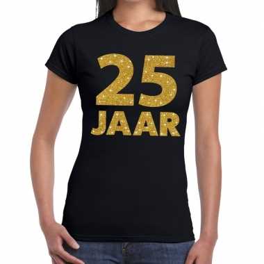 25 jaar goud glitter verjaardag/jubileum kado shirt zwart dames