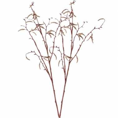 2x bruine betula pendula/berkenkatjes kunsttakken 66 cm