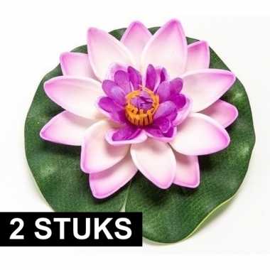 2x lila paarse lotus/waterlelies kunstbloemen 10 cm