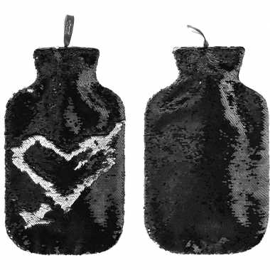 2x zwarte/zilveren kruiken met omkeerbare pailletten 2 liter