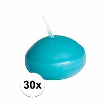 30x drijfkaarsen turquoise 4,5 cm