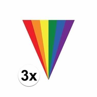 3x gay pride regenboog slingers vlaggenlijnen 5 meter