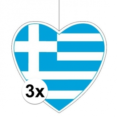 3x griekenland hangdecoratie harten 28 cm