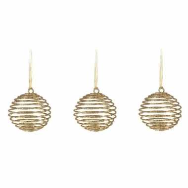 3x kersthangers gouden spiraal ballen kunststof 10 cm