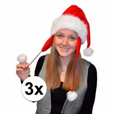 3x kerstmuts pluche met oorflappen voor volwassenen