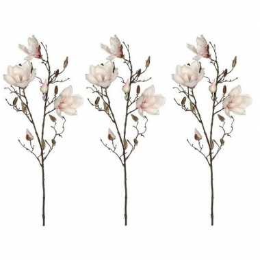 3x licht roze magnolia/beverboom kunsttak kunstplant 90 cm