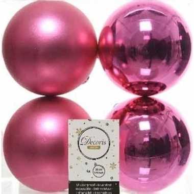 4x fuchsia roze kerstballen 10 cm kunststof mat/glans