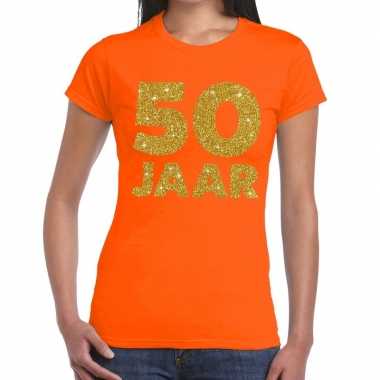 50 jaar goud glitter verjaardag/jubileum kado shirt oranje dames