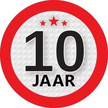 5x 10 jaar leeftijd stickers rond 9 cm verjaardag versiering