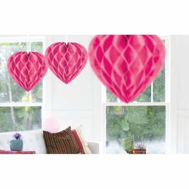 5x feestversiering roze decoratie hart 30 cm