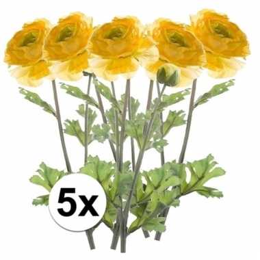 5x gele ranonkel kunstbloemen tak 45 cm