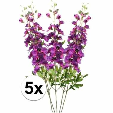 5x paarse ridderspoor kunstbloemen tak 70 cm