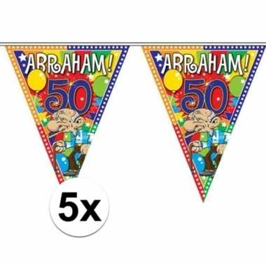 5x stuks abraham 50 jaar versiering vlaggenlijnen 10 meter