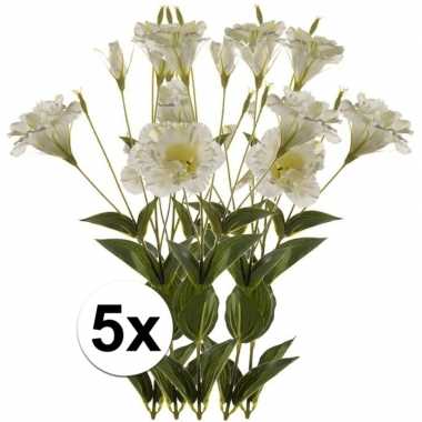 5x wit/groene lisianthus kunstbloemen tak 85 cm