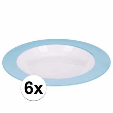 6 x bord diep melamine wit met een blauwe rand 21 cm