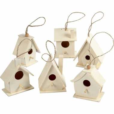 6x houten hobby knutsel vogelhuisje 7 cm
