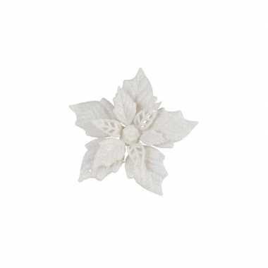 6x witte decoratie bloem 12 cm op clip