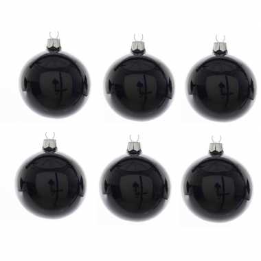 6x zwarte glazen kerstballen 6 cm glans