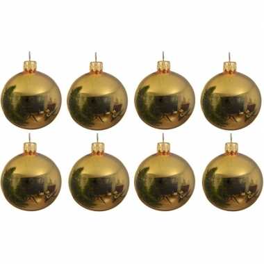 8x gouden glazen kerstballen 10 cm glans