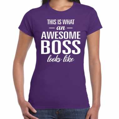 Awesome boss tekst t-shirt paars dames