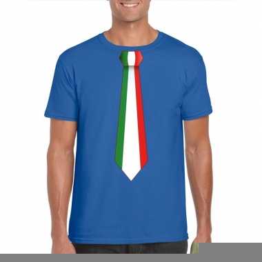 Blauw t-shirt met italie vlag stropdas heren