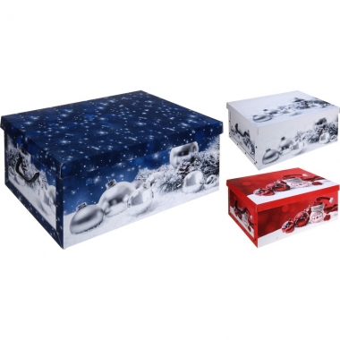 Blauwe kerstballen opbergbox 49 cm