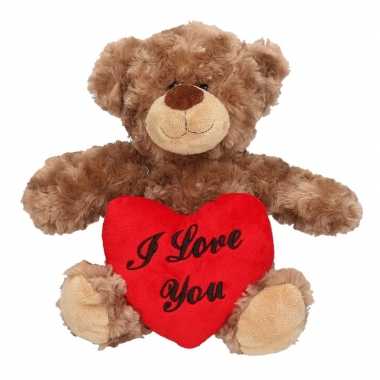 Bruine pluche knuffelbeer met i love you hartje 35 cm