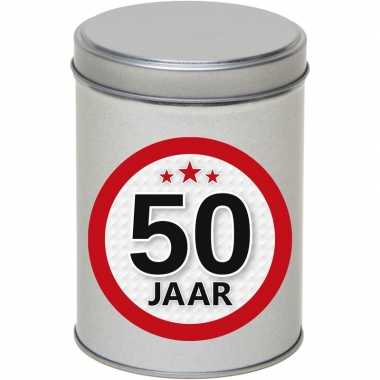 Cadeau/kado zilver rond blik 50 jaar 13 cm