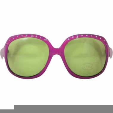 Carnaval brillen roze met groene glazen