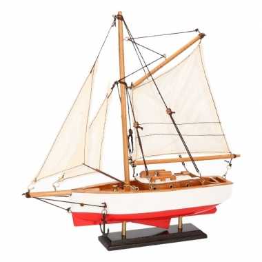 Decoratie zeilboot model jacht rood/wit 23 cm