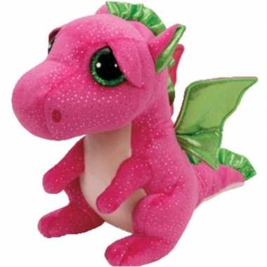 Draken speelgoed artikelen ty beanie draak knuffelbeest darla roze 24 cm