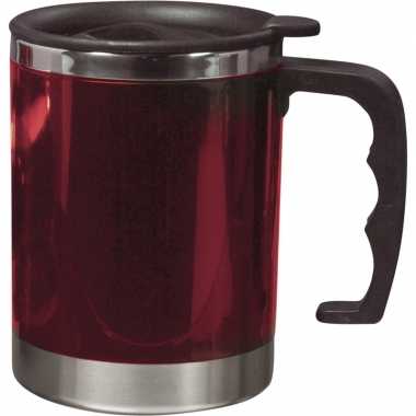 Dubbelwandige thermos/isoleer beker 400 ml rood