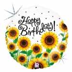 Folie ballon gefeliciteerd/happy birthday zonnebloem 46 cm met helium gevuld