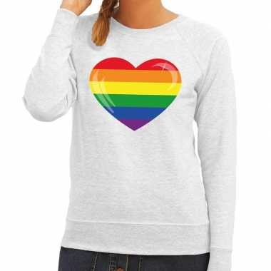 Gay pride regenboog hart sweater grijs voor dames