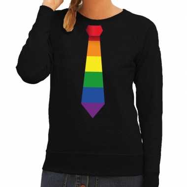 Gay pride regenboog stropdas sweater zwart voor dames