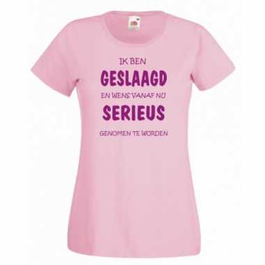 Geslaagd t-shirt roze voor dames