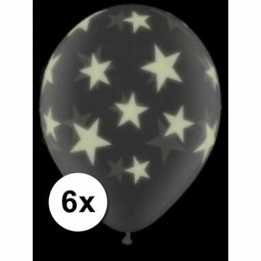 Glow in the dark ballonnen 6 st sterren 28 cm