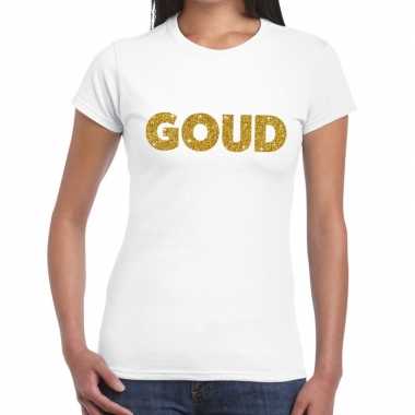 Goud glitter tekst t-shirt wit dames