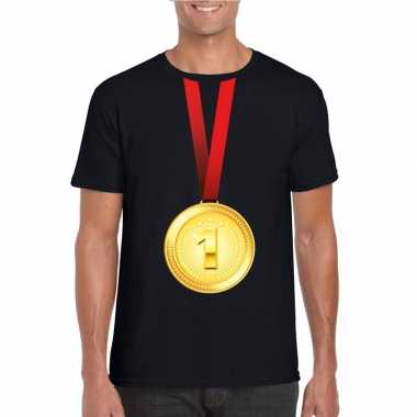 Gouden medaille kampioen shirt zwart heren