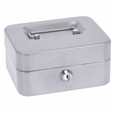 Grijs geldkistje/kluisje met 9-vaks inzetlade 17 cm