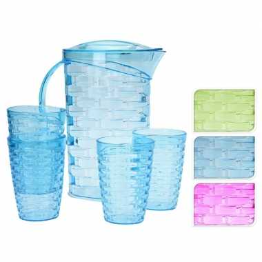 Groene waterkan/sapkan met 4 bekers