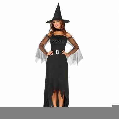 Halloween - zwarte lange heksen kostuum voor dames