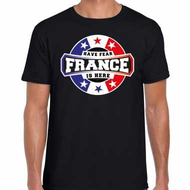Have fear france is here t-shirt voor frankrijk supporters zwart voor heren