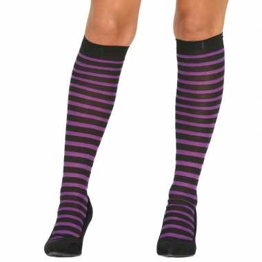 Heksen verkleed kousen zwart/paars voor dames