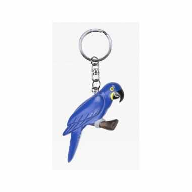 Houten blauwe papegaai sleutelhanger