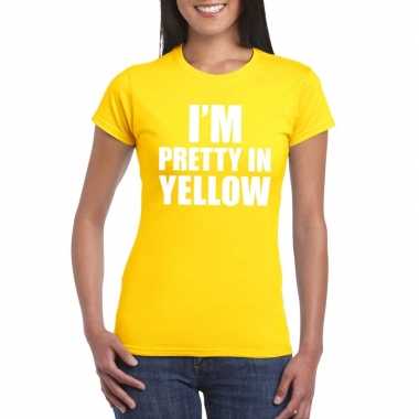 I'm pretty in yellow t-shirt geel dames