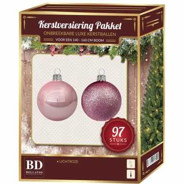 Kerstballen set kunststof 97-delig voor 150 cm boom lichtroze